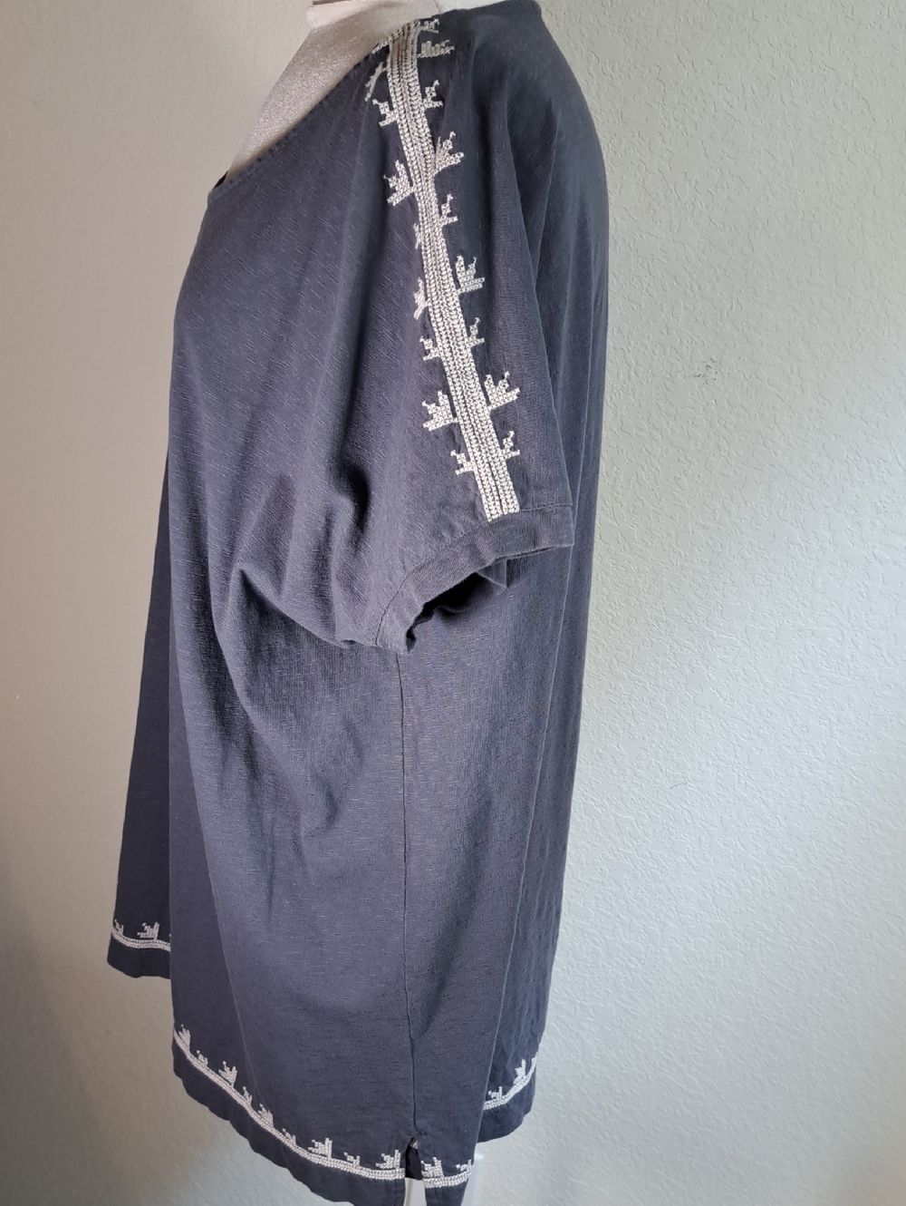 J Jill Pure Jill Women’s Embroidered Dolman Tunic Top Large Cotton Dark Gray - Picture 5 of 13